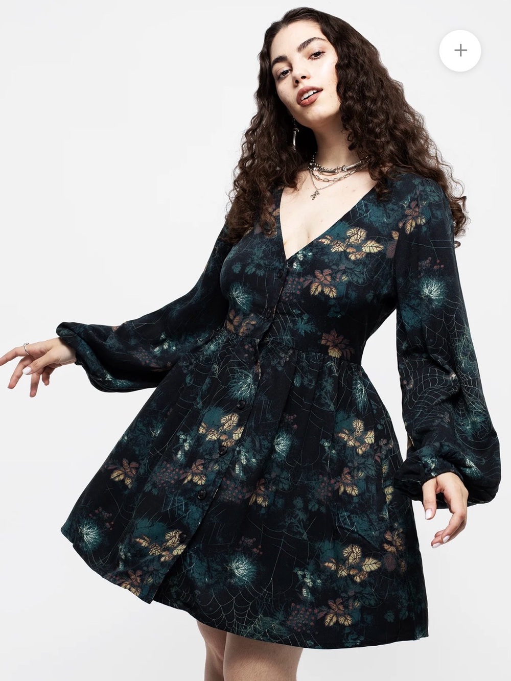 Disturbia Blackthorn Button Up Mini Dress US Size 12 NWT Puff Sleeves Goth